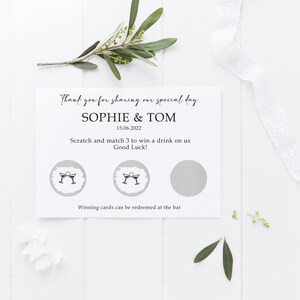 Personalised Wedding Scratch to Win Cards Wedding Favours Drinks Token Custom Scratch to win Card Fun Unusual Wedding Favour image 4