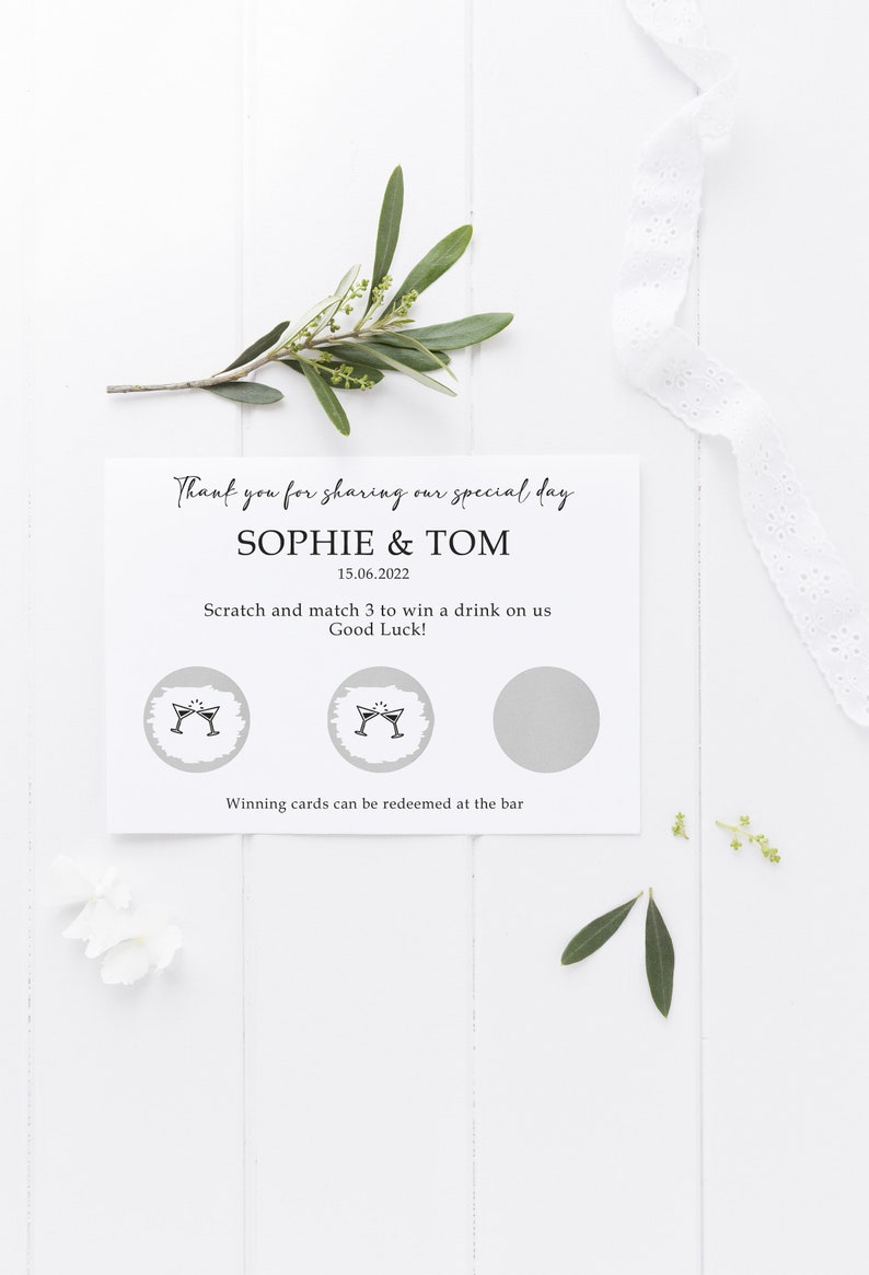 Personalised Wedding Scratch to Win Cards Wedding Favours Drinks Token Custom Scratch to win Card Fun Unusual Wedding Favour zdjęcie 4