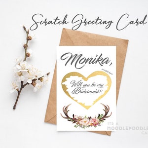 Va vous être Ma demoiselle d’honneur Maid of honneur proposition carte | Feuille d’or Scratch Off cartes