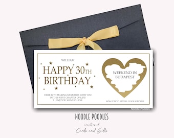 Personalised Birthday Scratch Card Gift Voucher | Special Birthday Gold Scratch Reveal Card for 16th, 18th, 21st, 30th, 40th, 50th, 60th