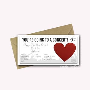 Personalised Surprise Birthday Card Personalised Surprise Concert Tickets Surprise Reveal For Concert Scratch Off Surprise Gig Red