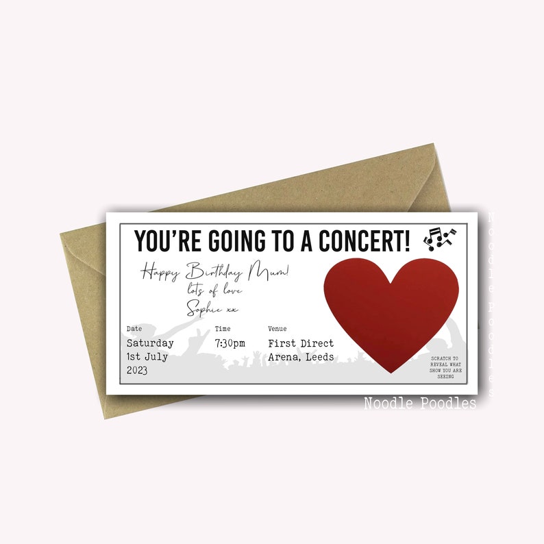 Personalised Surprise Birthday Card Personalised Surprise Concert Tickets Surprise Reveal For Concert Scratch Off Surprise Gig Red