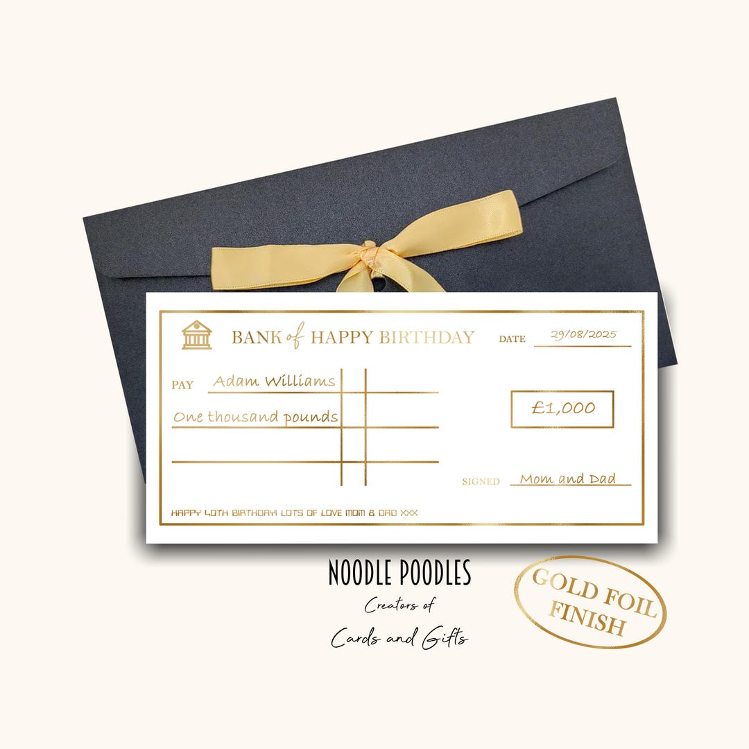 Personalised Birthday Cheque Card, Money Gift Voucher, Golden Ticket ...