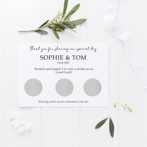 Personalised Wedding Scratch to Win Cards Wedding Favours Drinks Token Custom Scratch to win Card Fun Unusual Wedding Favour Silver