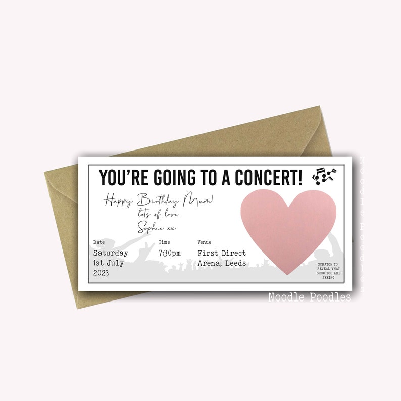 Personalised Surprise Birthday Card Personalised Surprise Concert Tickets Surprise Reveal For Concert Scratch Off Surprise Gig Rose Gold