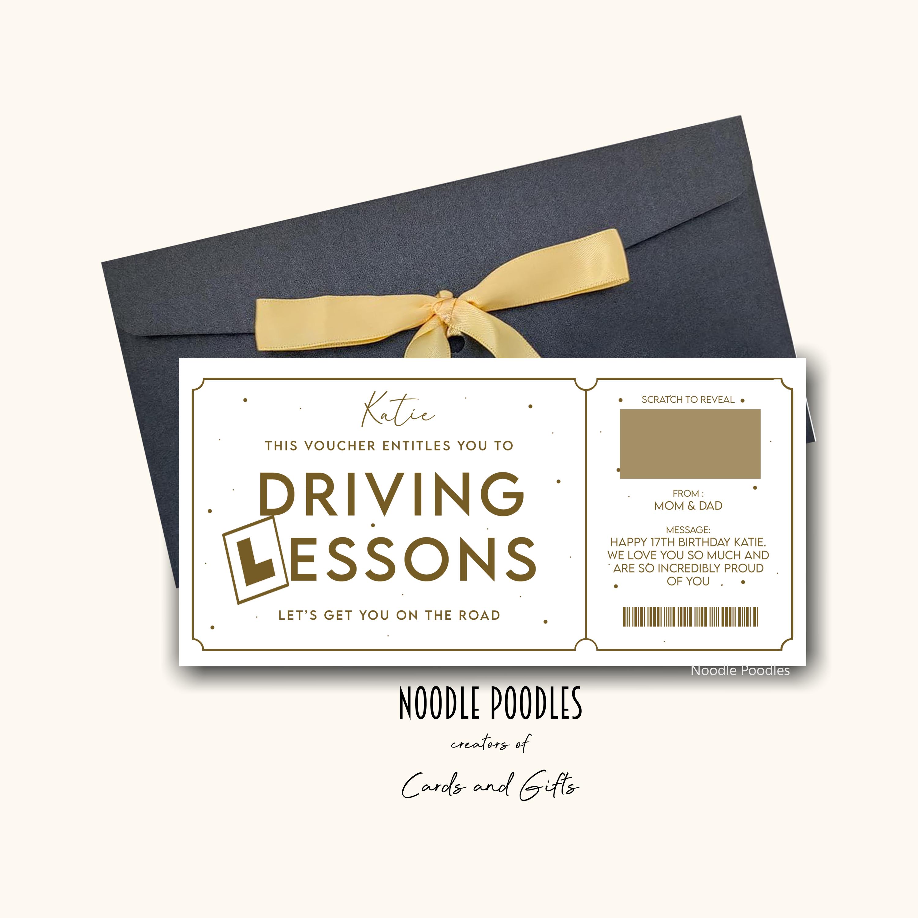 Personalised Driving Lessons Scratch Card | 17th Birthday Voucher Gift ...