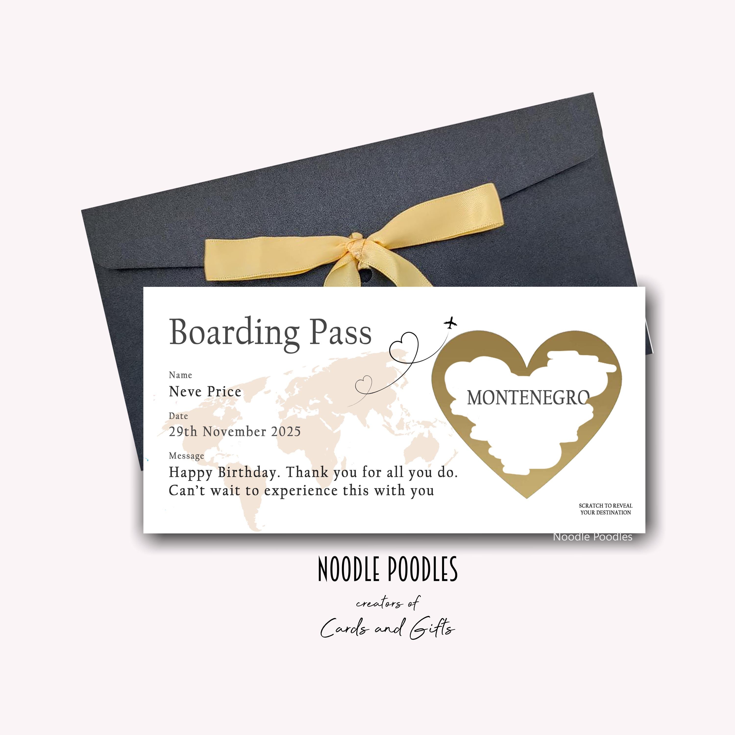 Gold Surprise Biglietto Gratta E Svela A Forma Di Carta D'Imbarco - 1 Set Con Busta E Adesivo Dorato A Cuore - Annuncio Regalo Viaggio, Compleanno, Matrimonio