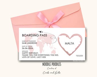 Rose Gold Scratch Off Boarding Pass Gift, Custom Travel Reveal Ticket, Personalised Holiday Surprise, Any Destination Trip