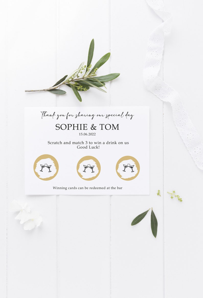 Personalised Wedding Scratch to Win Cards Wedding Favours Drinks Token Custom Scratch to win Card Fun Unusual Wedding Favour image 3