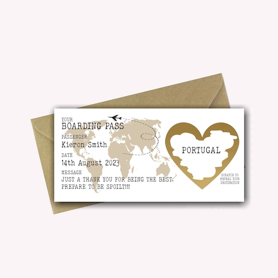 Biglietto da viaggio con sorpresa, biglietto da grattare e rivelare, color bordeaux/rosso (con lamina d'oro). Perfetto per San Valentino, festività e anniversari! - Italia