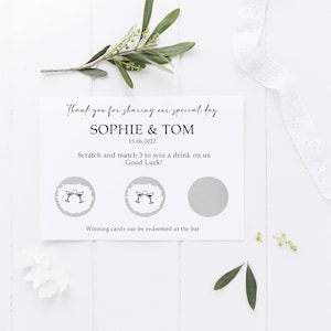 Recuerdos de boda personalizados para invitados, tarjetas rasca y gana, personalizados, fichas para bebidas, tarjetas rasca y gana
