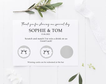 Personalised Wedding Favours For Guests, Scratch Card, Custom, Drink Token, Scratchcards