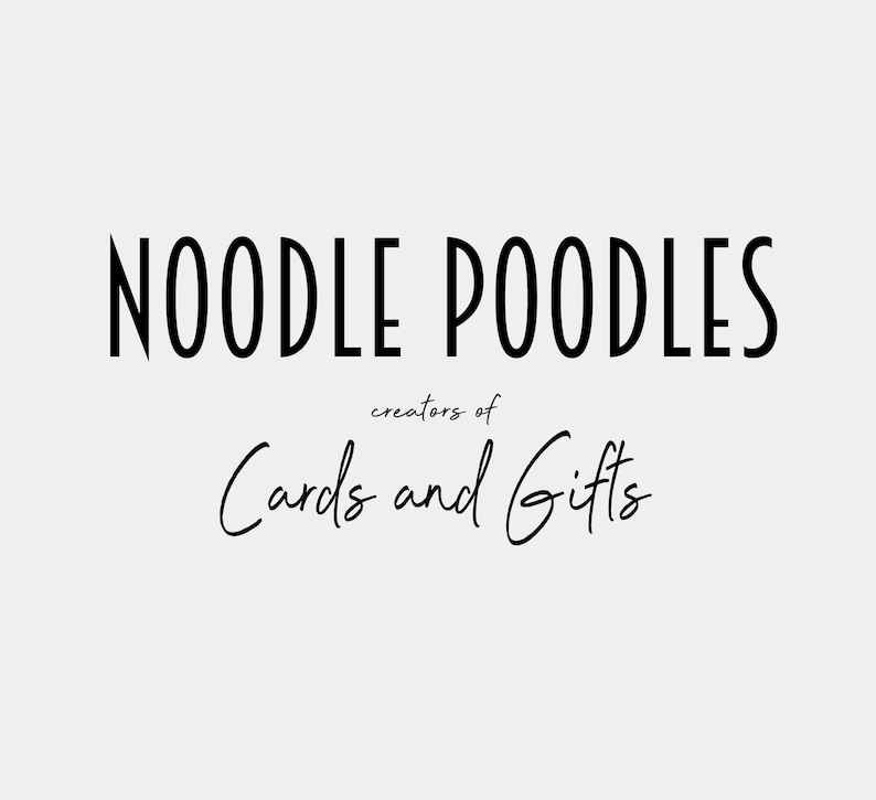 The text "NOODLE POODLES" in large black letters, with "creators of Cards and Gifts" in smaller script below it, on a light gray background.