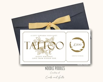 Tattoo Gift Voucher | Surprise Tattoo Gift | Personalised Tattoo Scratch to Reveal Card | Birthday Surprise | Money Towards Tattoo Gift