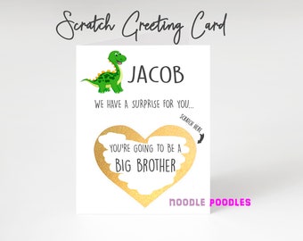 You're Going To Be A Big Brother Scratch Card | Pregnancy Reveal Announcement Card | Dinosaur Baby Reveal