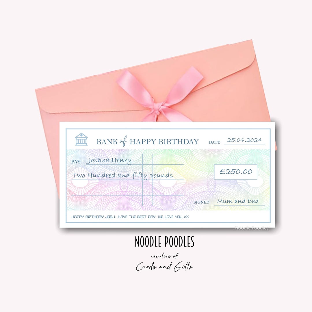 Personalised Birthday Cheque | Birthday Money Gift | Birthday Gift ...