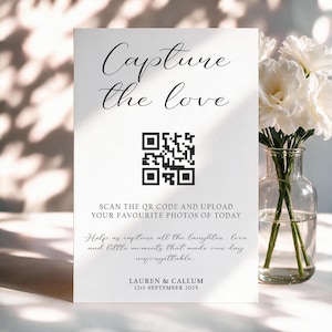 Capture the Love QR Code Sign, Personalised Wedding Signage For Photo Sharing,