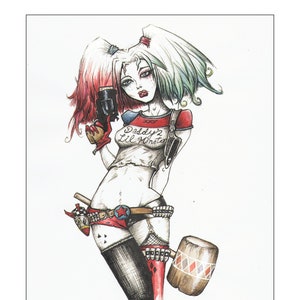 Escuadrón suicida - Harley Quinn - Impresión artística original - Arte de pared - Regalo - cómics - friki - nerd - cómic - DC - Harley - Hecho a mano - El pequeño monstruo de papá