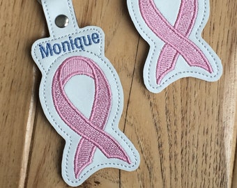 DIY-DIGITAL FILE - Breast Cancer Awareness Ribbon snap tab / key fob / bag tag / ith Embroidery Design
