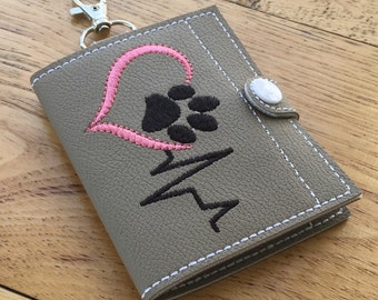 DIY-DIGITAL File - One Paw Print Heart EKG Heartbeat Wallet-Gift card holder Snap tab / Key fob ith Machine Embroidery Design File