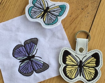 DIY-DIGITAL FILE - Butterfly - Feltie, single file and snap tab / key fob / bag tag / ith Machine Embroidery Design