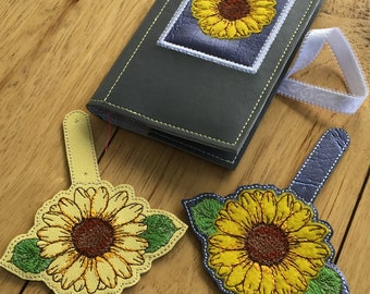 DIY-DIGITAL FILE - Zonnebloem appliqué ontwerp - Memo pad cover & snap tab / sleutelhanger ith Machine Borduurwerk Design File