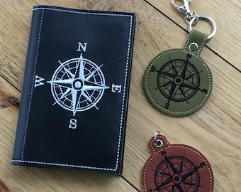 DIY-DIGITAL File - Compass Symbol - Memo notepad cover & Snap tab / Key fob  ITH Machine Embroidery Design File