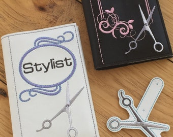 DIY-DIGITALE BESTAND - Hairstylist scharen set - Memo pad cover & snap tab / key fob ith Machine Borduurwerk Design File