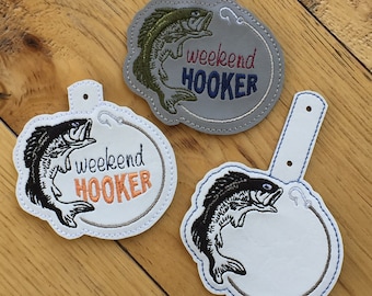 DIY-DIGITAL File -Jumping Fish Weekend Hooker Snap tab / Key fob / Bag tag  ITH Machine Embroidery Design File In the hoop - when pigs fly