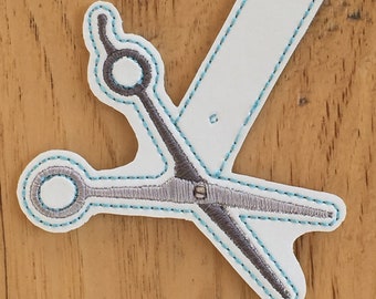 DIY-DIGITAL FIL - Frisörsax med tryckknapp / nyckelring och maskinbroderidesignfil