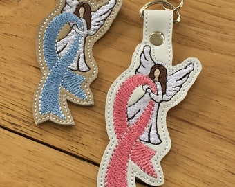 DIY-デジタルファイル - エンジェルアウェアネスリボン - スナップタブ/キーホルダー、機械刺繍デザインファイル