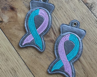 DIY-DIGITAL File - Awareness Ribbon two colour version  - Snap tab / Key fob / Bag tag  ITH Machine Embroidery Design File In the hoop