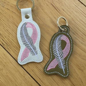 DIY-DIGITAL File - Awareness Ribbon with feather - SMALLER version Snap tab / Key fob / Bag tag  ith Machine Embroidery Design File