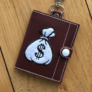 Diy-DIGITAL File -Money Bag (contorno / applique) - Porta carte regalo / Portafoglio / Snap tab / Portachiavi ITH Machine Embroidery Design File