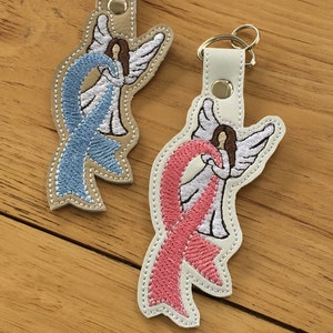 DIY-DIGITAL FILE - Angel Awareness Ribbon - Snap Tab / key fob ith Machine Embroidery Design File