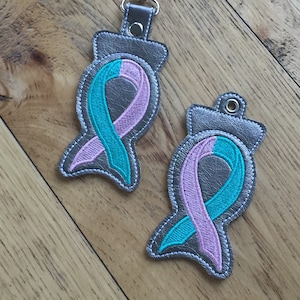 DIY-DIGITAL File - Awareness Ribbon two colour version  - Snap tab / Key fob / Bag tag  ITH Machine Embroidery Design File In the hoop