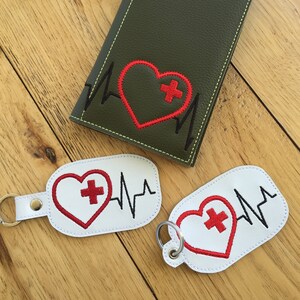 DIY-DIGITAL File - Heartbeat Heart Nurse - Memo notepad cover & Snap tab / Key fob  ITH Machine Embroidery Design File