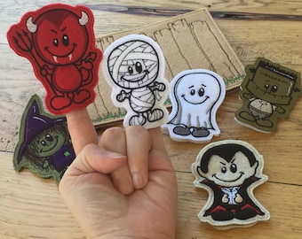 DIY-DIGITAL File - Halloween Character Finger puppets done ith, fall, Halloween, play time, child toy 3+ -- Machine Embroidery Design