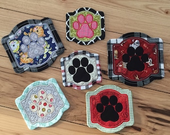 DIY-DIGITAL FILE - Frame Style Coasters with paw appliqué in the center, design set, applique with stipple  - ith machine  embroidery design