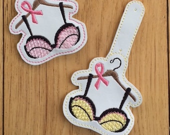 DIY-DIGITAL FILE - Bra Breast Cancer Awareness Ribbon  snap tab / key fob / bag tag / ith Machine Embroidery Design File