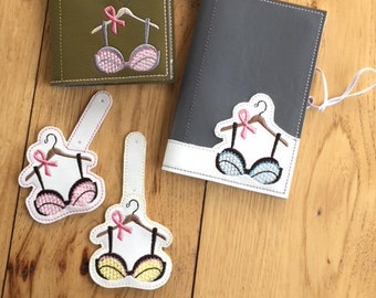DIY-DIGITAL FILE - Bra Breast Cancer Awareness Ribbon set - Memo pad cover & snap tab / key fob / bag tag / ith Machine Embroidery Design