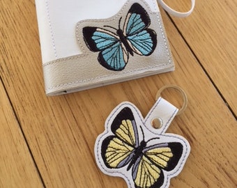DIY-DIGITAL FILE - Butterfly set - Memo pad cover & snap tab / key fob / bag tag / ith Machine Embroidery Design File