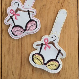 DIY-DIGITAL FILE - Bra Breast Cancer Awareness Ribbon  snap tab / key fob / bag tag / ith Machine Embroidery Design File