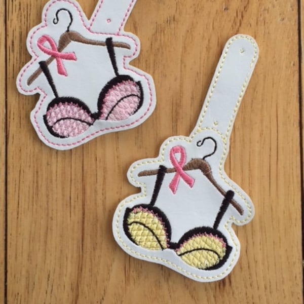 DIY-DIGITAL FILE - Bra Breast Cancer Awareness Ribbon  snap tab / key fob / bag tag / ith Machine Embroidery Design File