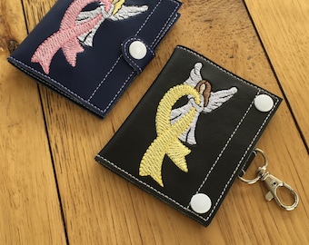 DIY-DIGITAL FILE - Angel hugging Awareness Ribbon - Gift Card holder / Wallet / Snap tab / Key fob  ith Machine Embroidery Design File