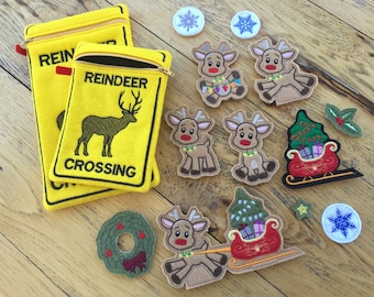 DIY-DIGITAL FILES - Reindeer Character Finger puppets & feltie parts done In the hoop - child ages 3+up -- ith Machine Embroidery Design