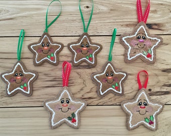 DIY-DIGITAL FILE - 4 x 4 hoop - In The Hoop Christmas Star Ginger Cookie Face Applique tree ornament  / ith Machine Embroidery Design File