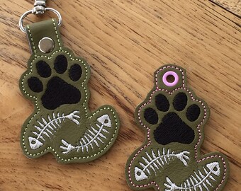 DIY-DIGITAL Mapp - Tass med fiskben - Tryckknappsflik / Nyckelbricka / Väsketikett ITH Maskinbroderidesignfil i bågen