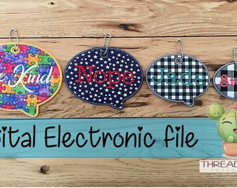 DIY-DIGITAL FILE - 4x4 to -6x10-hoop - Speech Text Bubble Bag Tags  - ith Embroidery - NoT a Finished item - Design277