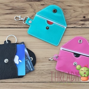 DIY-DIGITAL FILE - 5 x 7 hoop -Snap front flap wallet single pocket, keychain, Card holder, Gift card Snap tab/Eyelet-ith Machine Embroidery